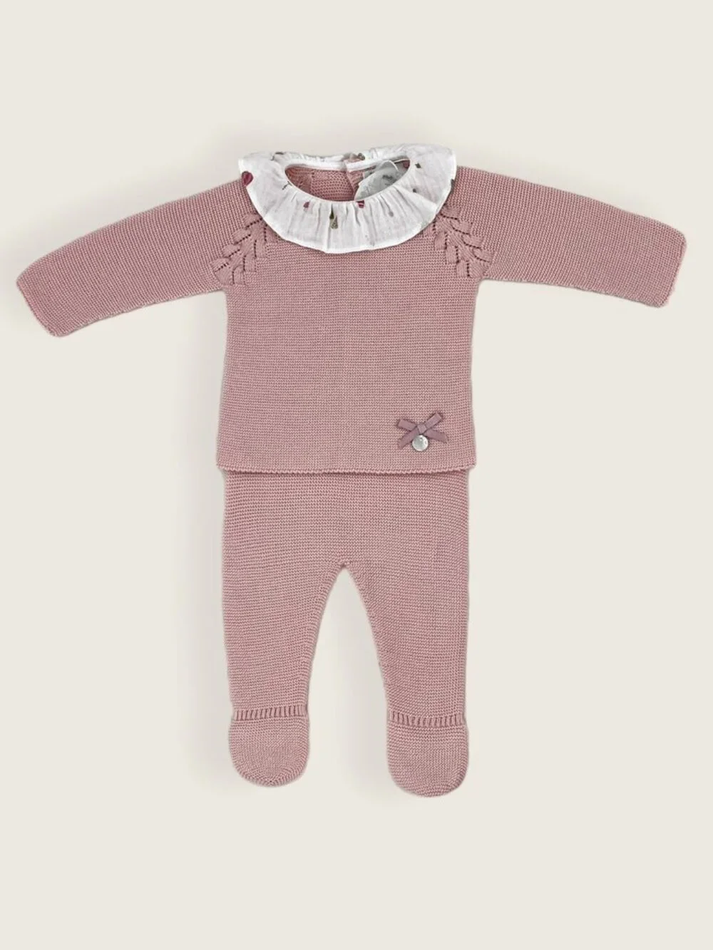 Boutique Clearance Dusty Pink Knitted Set with Ruffle Collar (NB–6M) 50% off